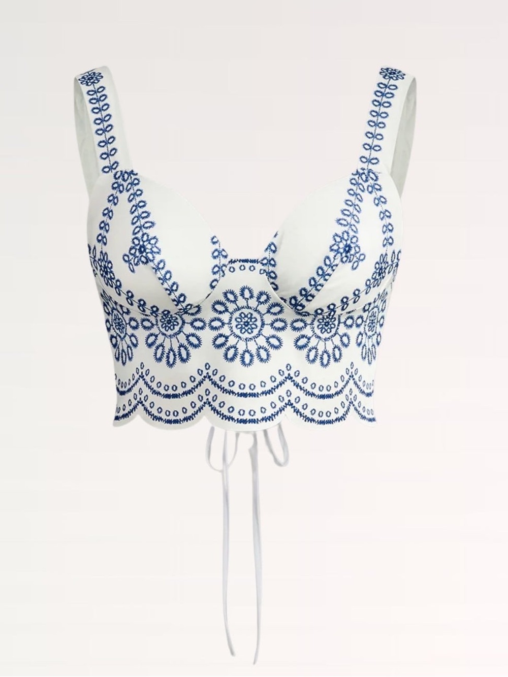 Lovau White & Blue Embroidered Crop Top Tank Top Women’s Size XL